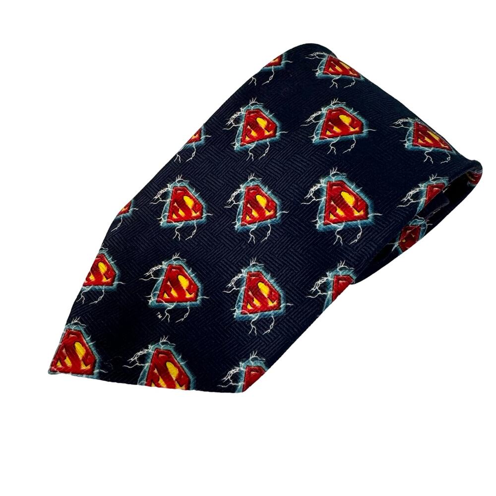 DC Comics SUPERMAN Neck Tie For Men 59" Y2K 2000 Superman Logo Warner Bros Blue